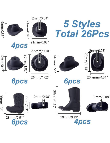 Perlas de Silicona arricraft 26 Pcs Botas y Sombreros Negros