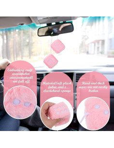 Dados Peludos Telooco 6cm Rosa Bebé para Espejo Retrovisor 2