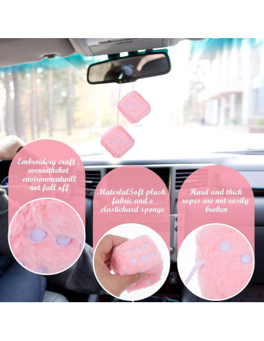 Dados Peludos Telooco 6cm Rosa Bebé para Espejo Retrovisor