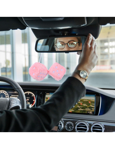 Dados Peludos Telooco 6cm Rosa Bebé para Espejo Retrovisor