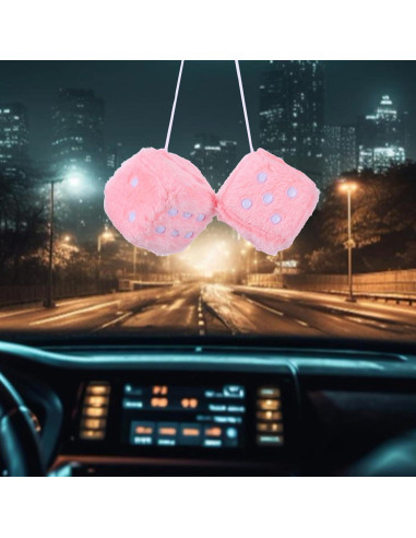 Dados Peludos Telooco 6cm Rosa Bebé para Espejo Retrovisor
