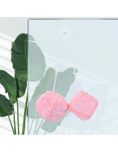 Dados Peludos Telooco 6cm Rosa Bebé para Espejo Retrovisor