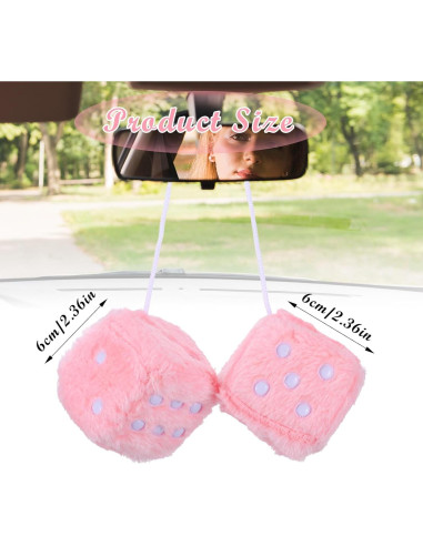 Dados Peludos Telooco 6cm Rosa Bebé para Espejo Retrovisor