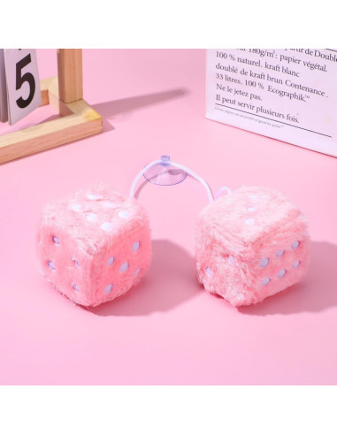 Dados Peludos Telooco 6cm Rosa Bebé para Espejo Retrovisor