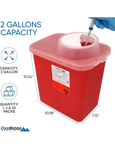 Contenedor de Puntas Oakridge 2 Galones - Paquete de 20 para Desechos Peligrosos