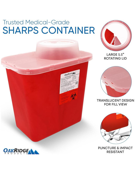 Contenedor de Puntas Oakridge 2 Galones - Paquete de 20 para Desechos Peligrosos
