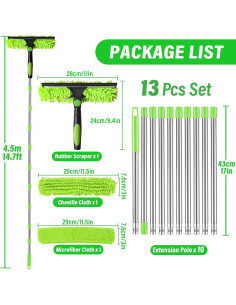 Kit de Limpieza de Ventanas RIZENCE 4.5M Telescópico 3-en-1 2