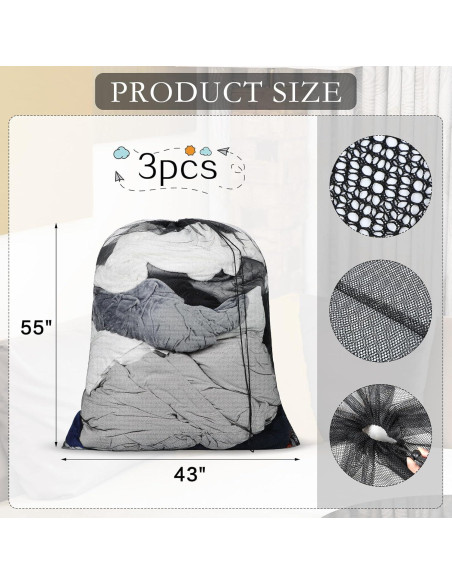 Paquete de 3 Bolsas de Malla para Lavandería Extra Grande 140x110cm