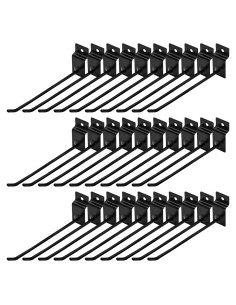 30 Ganchos Slatwall 20cm Yauhar Negro Acero Inoxidable