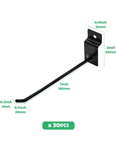 30 Ganchos Slatwall 20cm Yauhar Negro Acero Inoxidable