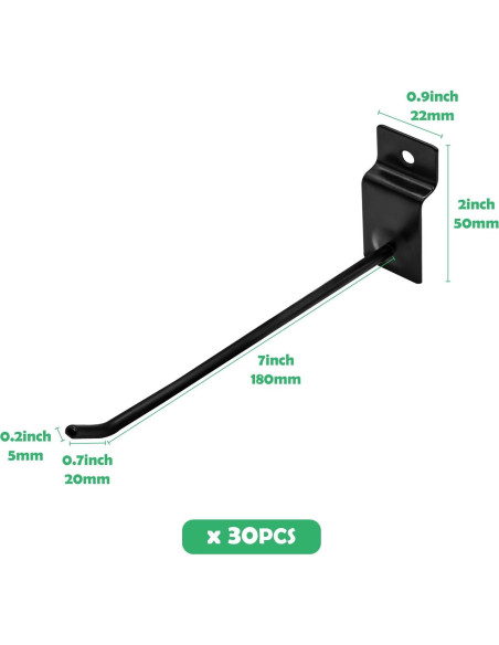 30 Ganchos Slatwall 20cm Yauhar Negro Acero Inoxidable