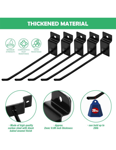 30 Ganchos Slatwall 20cm Yauhar Negro Acero Inoxidable