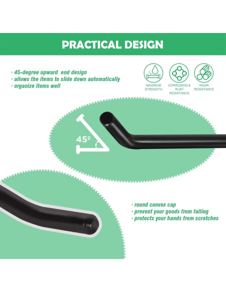 30 Ganchos Slatwall 20cm Yauhar Negro Acero Inoxidable