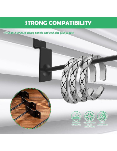 30 Ganchos Slatwall 20cm Yauhar Negro Acero Inoxidable