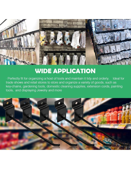 30 Ganchos Slatwall 20cm Yauhar Negro Acero Inoxidable