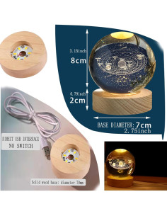 Lámpara de Noche 3D KAZETEC Sistema Solar 80mm USB 2