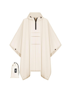 Poncho de Lluvia 3-en-1 Bruvoalon Beige Impermeable con Cierre