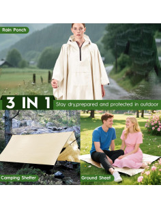 Poncho de Lluvia 3-en-1 Bruvoalon Beige Impermeable con Cierre 2