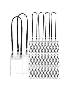 Paquete de 50 Lanyards Patelai Negro 91.44cm Doble Clip