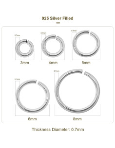1000 Anillas de Salto Abiertas Plata 925 MICROAMOY 4x0.7mm 2
