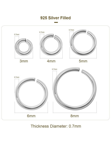 1000 Anillas de Salto Abiertas Plata 925 MICROAMOY 4x0.7mm