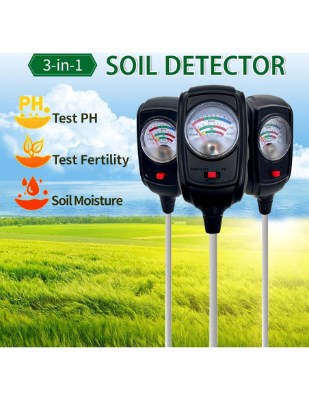 Tester de Suelo 3 en 1 Metellme - Medidor de Humedad, pH y Fertilidad
