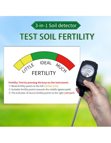 Tester de Suelo 3 en 1 Metellme - Medidor de Humedad, pH y Fertilidad
