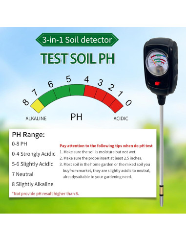 Tester de Suelo 3 en 1 Metellme - Medidor de Humedad, pH y Fertilidad