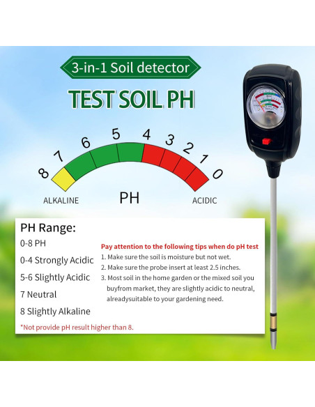 Tester de Suelo 3 en 1 Metellme - Medidor de Humedad, pH y Fertilidad