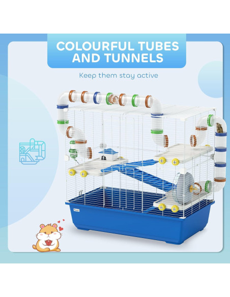 Jaula para Hámster PawHut 4 Niveles con Accesorios 77.9x45cm
