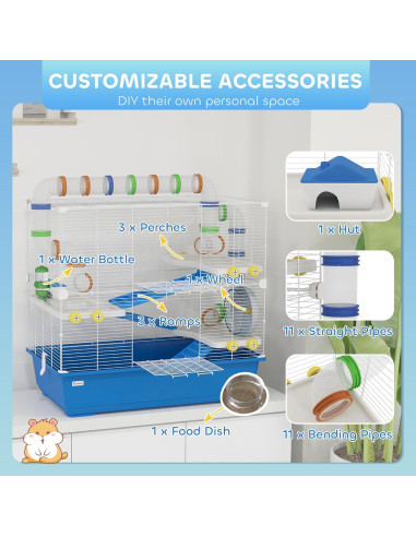 Jaula para Hámster PawHut 4 Niveles con Accesorios 77.9x45cm