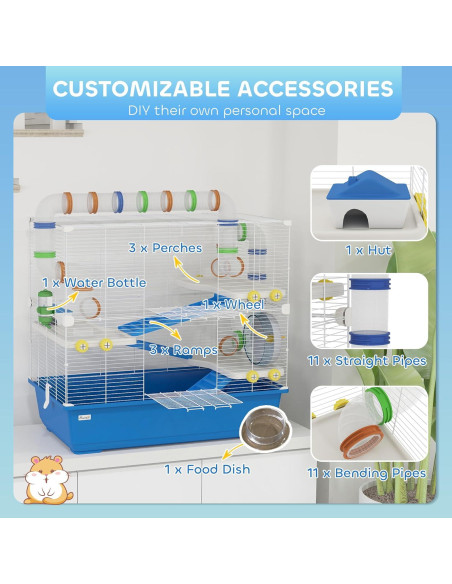 Jaula para Hámster PawHut 4 Niveles con Accesorios 77.9x45cm