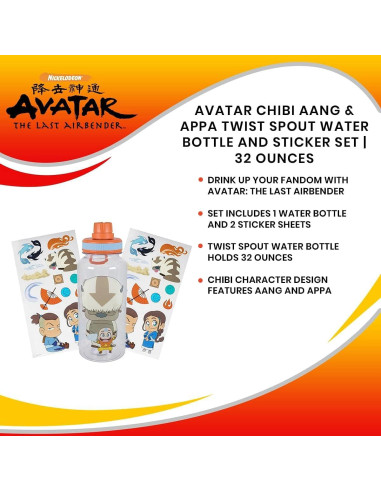 Botella de Agua 0.95L Silver Buffalo Aang y Appa Chibi