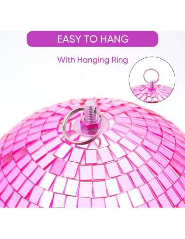Bola de Disco Espejo Rosa 20 cm con Anillo Colgante