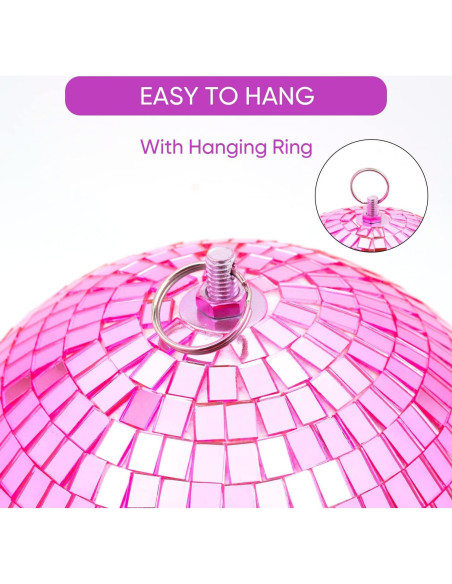 Bola de Disco Espejo Rosa 20 cm con Anillo Colgante