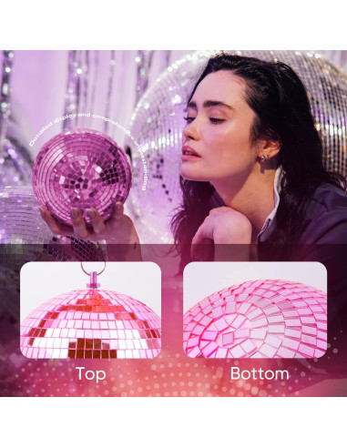 Bola de Disco Espejo Rosa 20 cm con Anillo Colgante