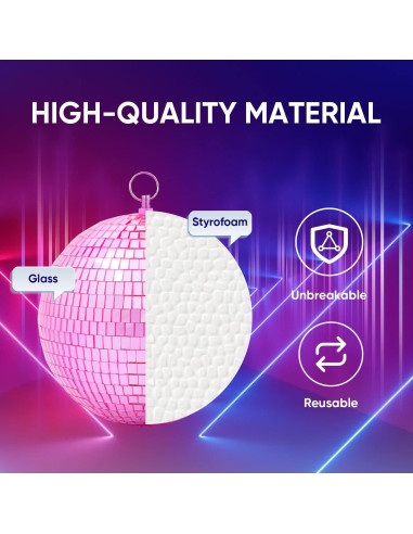 Bola de Disco Espejo Rosa 20 cm con Anillo Colgante