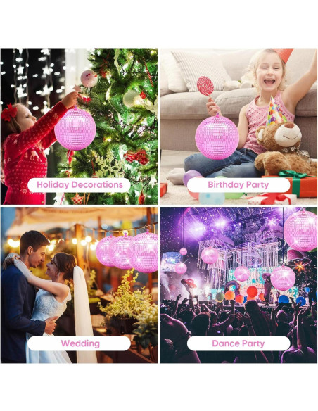 Bola de Disco Espejo Rosa 20 cm con Anillo Colgante