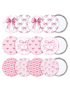 Set de 12 Espejos Compactos Rosa Geelin - Lazo Coquette 7cm
