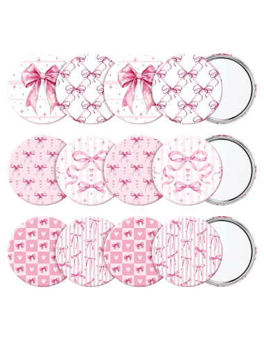 Set de 12 Espejos Compactos Rosa Geelin - Lazo Coquette 7cm