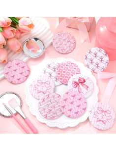 Set de 12 Espejos Compactos Rosa Geelin - Lazo Coquette 7cm 2
