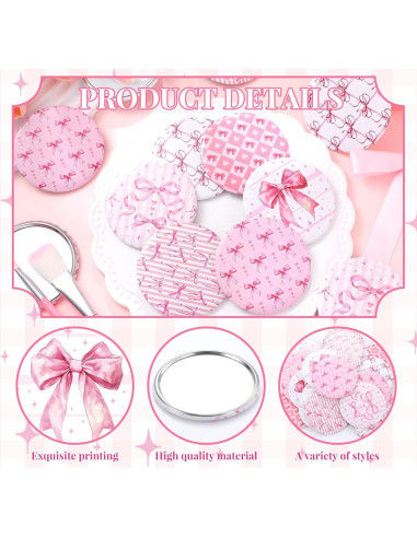 Set de 12 Espejos Compactos Rosa Geelin - Lazo Coquette 7cm