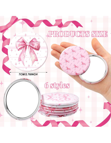 Set de 12 Espejos Compactos Rosa Geelin - Lazo Coquette 7cm