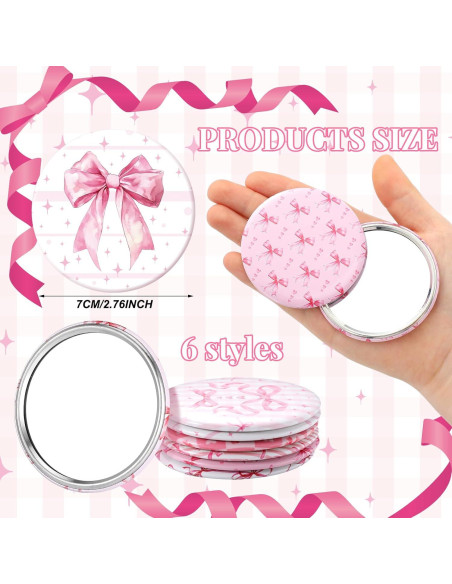 Set de 12 Espejos Compactos Rosa Geelin - Lazo Coquette 7cm