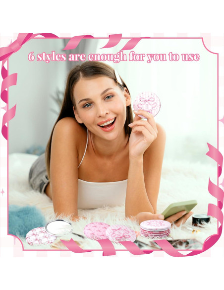Set de 12 Espejos Compactos Rosa Geelin - Lazo Coquette 7cm