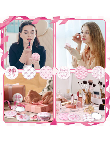 Set de 12 Espejos Compactos Rosa Geelin - Lazo Coquette 7cm