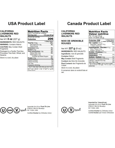 Nueces Rojas Crudas Food to Live 227g Sin Cáscara Kosher