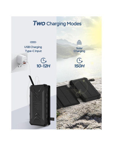 Cargador Solar 20000mAh HDL-519X Carga Rápida 3A 4 Paneles