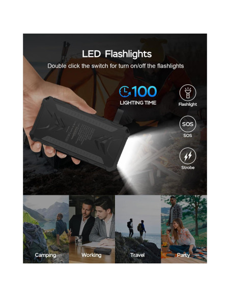 Cargador Solar 20000mAh HDL-519X Carga Rápida 3A 4 Paneles