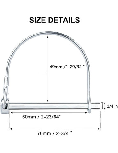 10 Pasadores de Seguridad Comonc 6.3mm x 70mm para Remolque